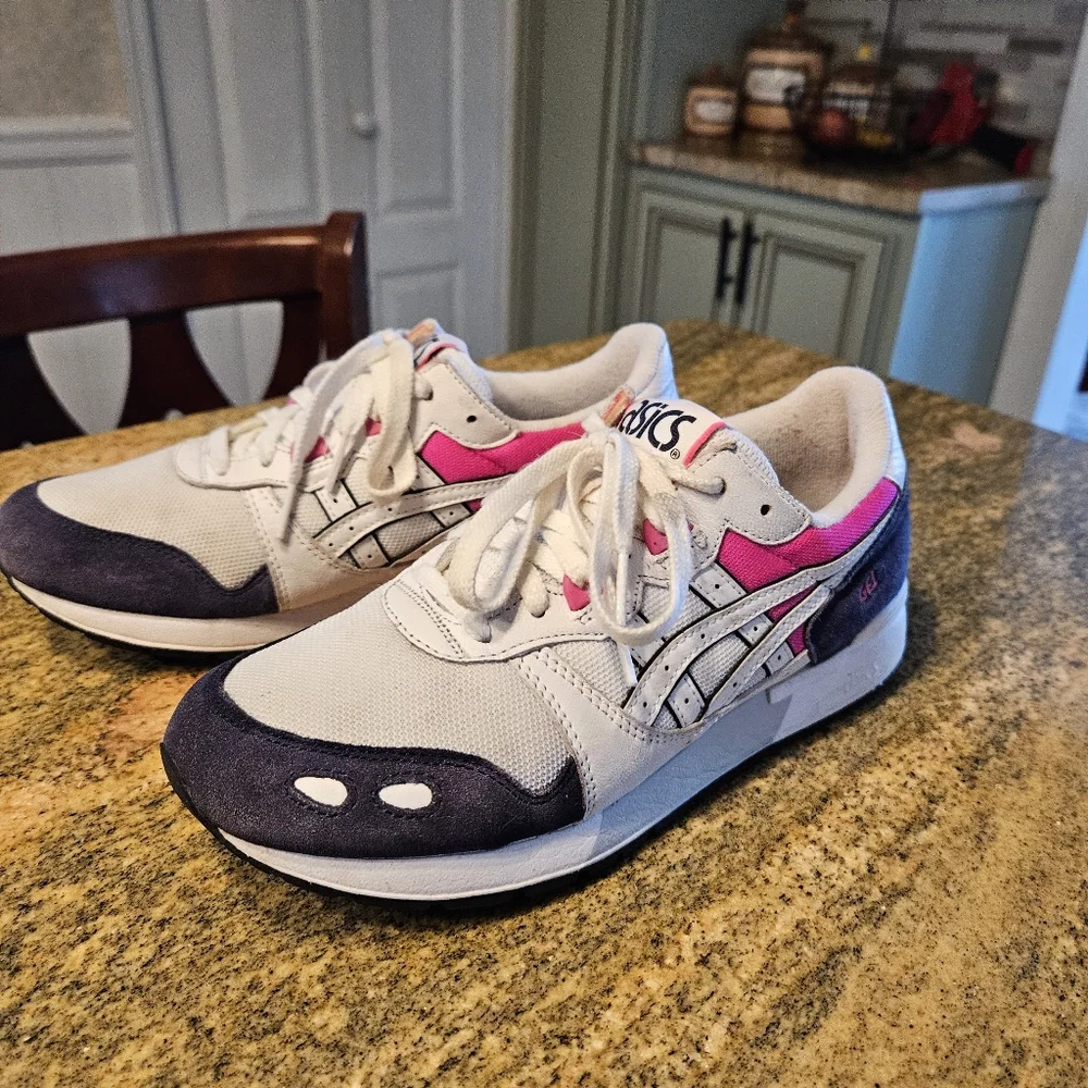 Asics White Pink Blue Women's Gel Runner Sneakers - Picture 7 of 10